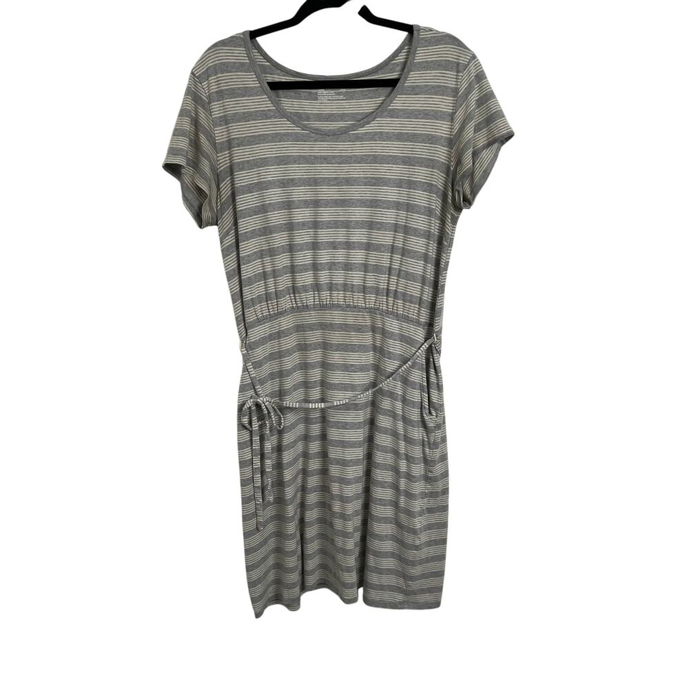 PACT Organic Gray Stripe Short Sleeve Dress Women's Size Large Organic Cotton